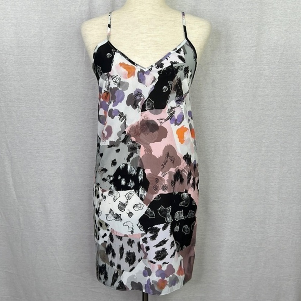 ASOS Women’s Petite Abstract White Black Pink Print Slip Dress Sz 0P